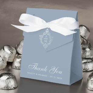 Wedding Dusty Blue Crest Monogram Thank You Favor Box