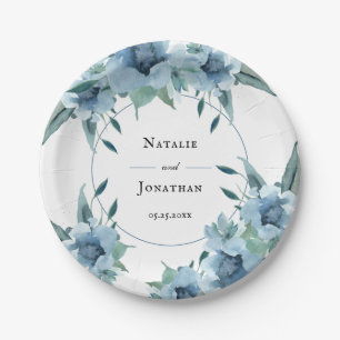 Wedding Dusty Blue Floral Vintage Shabby Chic Pape Paper Plate