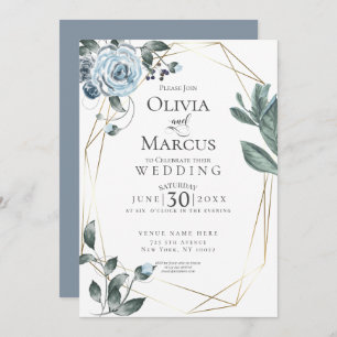 WEDDING Dusty Blue Floral Watercolor Invitation
