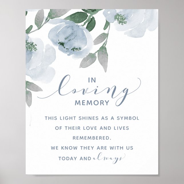 Wedding Dusty Blue & Grey Watercolor In Memory Poster (Front)
