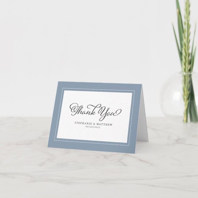 Wedding Dusty Blue Modern Chic Borders Thank You Card (Front)