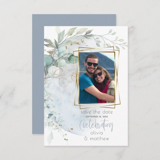 Wedding | Dusty Blue Over the Moon in Love Invitation (Front/Back)