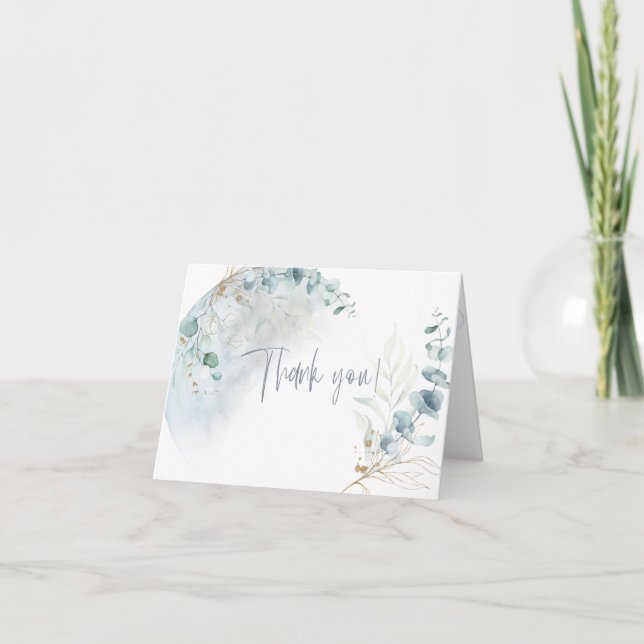 Wedding | Dusty Blue Over the Moon in Love Thank You Card (Front)