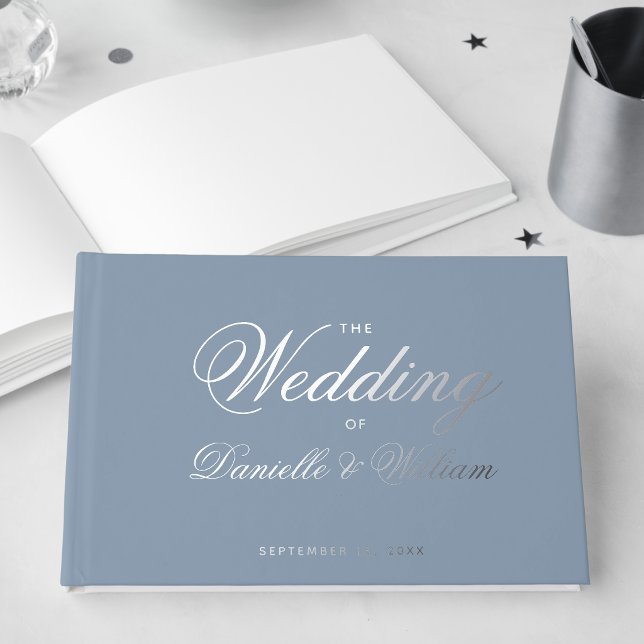 Wedding Dusty Blue Simple Calligraphy Script Guest Book (Creator Uploaded)