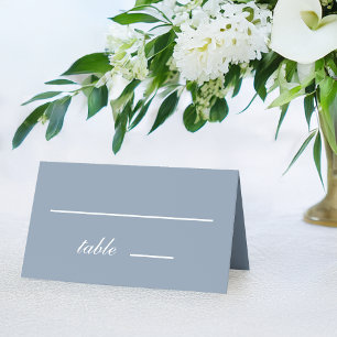 Wedding Dusty Blue Simple White Script Calligraphy Place Card