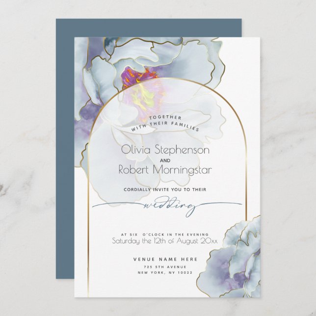 WEDDING  | Dusty Blue Tropical Peony  Invitation (Front/Back)