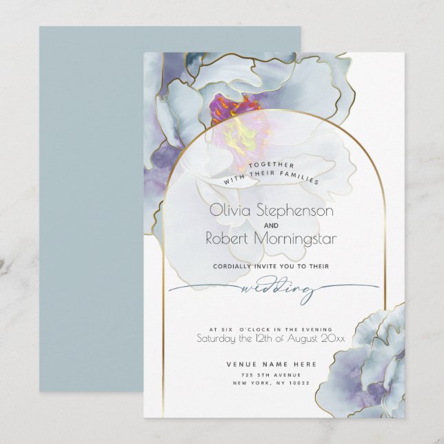 WEDDING  | Dusty Blue Tropical Peony Invitation (Front/Back)
