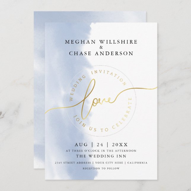 WEDDING |  Dusty Blue Watercolor  Invitation (Front/Back)