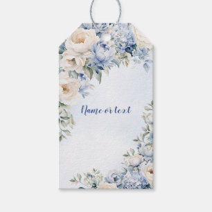 Wedding Dusty Blue Watercolor Ivory Flowers Leaves Gift Tags