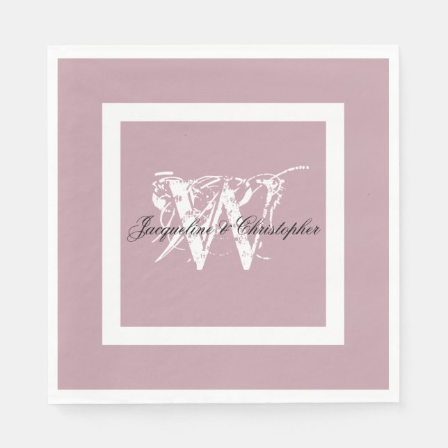 Wedding Dusty Pink Elegant Monogram + Names Paper Napkin (Front)