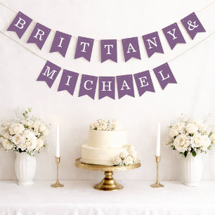 Wedding Dusty Purple Bride and Groom Names Simple Bunting Flags