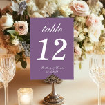 Wedding Dusty Purple Simple Elegant Calligraphy Table Number<br><div class="desc">A simple wedding table number for a dusty purple wedding colour. It is just white text on a  dusty purple background. Everything except the number itself is written in an elegant calligraphic script.</div>