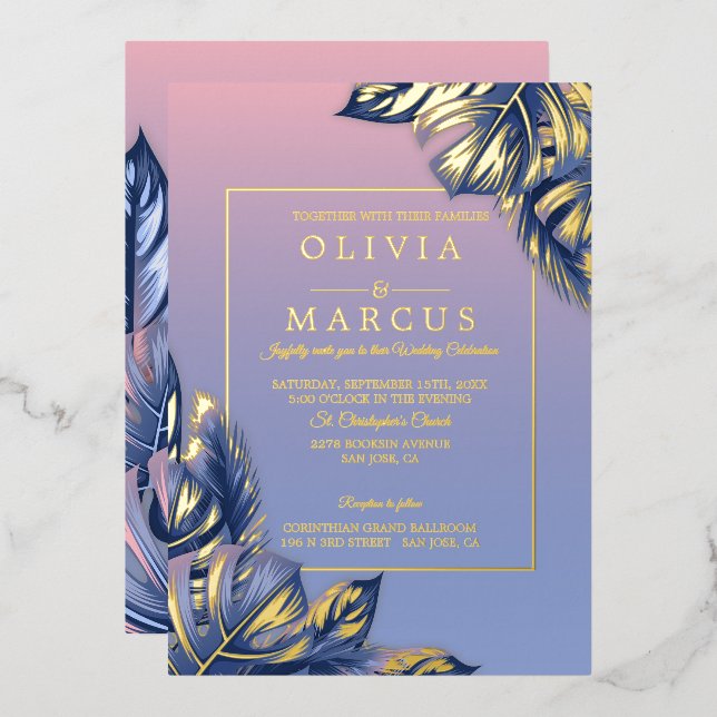Wedding | Dusty Rose Dusty Blue Tropical Foliage  (Front/Back)
