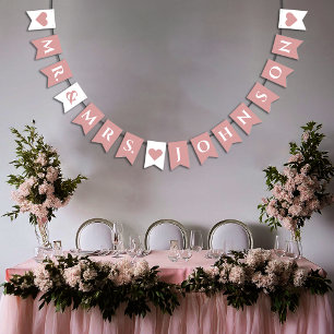 Wedding Dusty Rose Hearts Mr. & Mrs. 7 Letter Name Bunting Flags