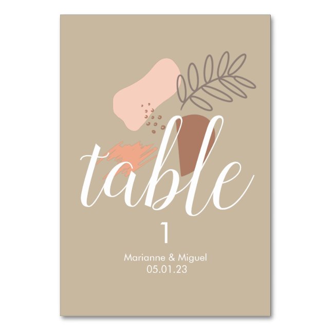 Wedding Earthy Tone Shapes Seating Table Number (Front)