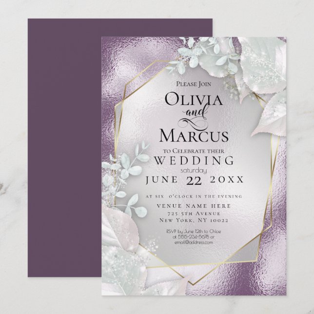 WEDDING | Eggplant Pearl Shimmer Invitation (Front/Back)
