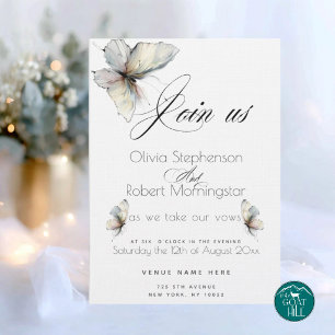 WEDDING Elegant Abstract Ink Pastel Butterflies Invitation