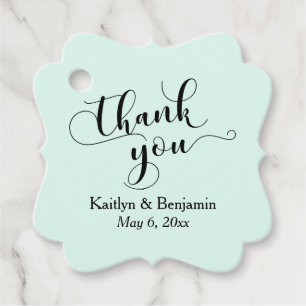 Wedding Elegant Black Script, Mint Green Thank You Favour Tags