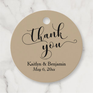 Wedding Elegant Black Script, Warm Sand Thank You Favour Tags
