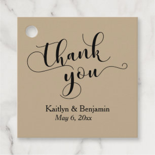 Wedding Elegant Black Script, Warm Sand Thank You Favour Tags