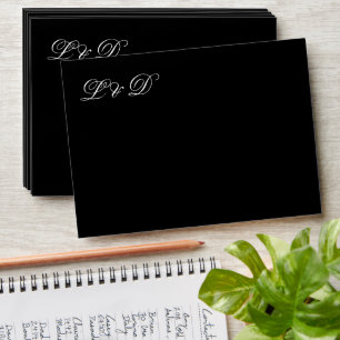 Wedding Elegant Black White Monogram Envelope