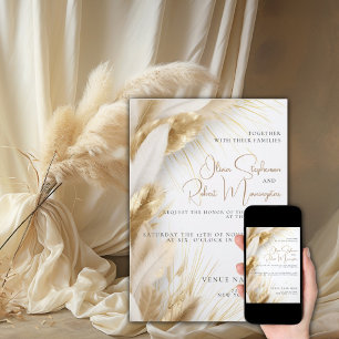 Wedding Elegant Bohemian Gold Pampas Invitation