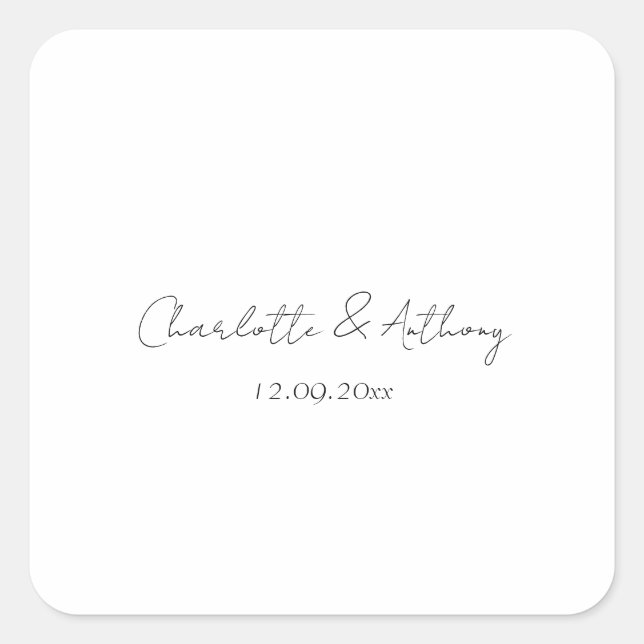 Wedding Elegant Calligraphy Creative Black White Square Sticker (Front)