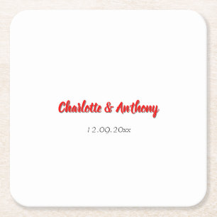 Wedding Elegant Calligraphy Creative Red White Square Paper Coaster