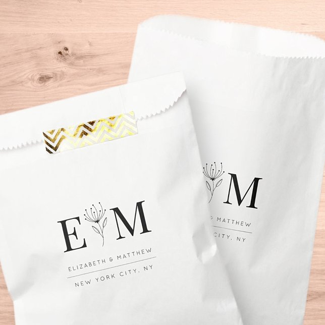 Wedding Elegant Chic Modern Monogram Foliage Favour Bag (Creator Uploaded)