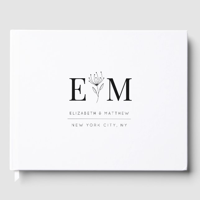 Wedding Elegant Chic Modern Monogram Foliage Guest Book (Front)