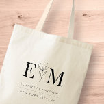 Wedding Elegant Chic Modern Monogram Foliage Tote Bag<br><div class="desc">Composed of simple straight lined frames with classic cursive script and serif typography. These elements are simple,  timeless,  and classic.. 

This is designed by White Paper Birch Co. exclusive for Zazzle.

Available here:
http://www.zazzle.com/store/whitepaperbirch</div>