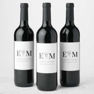 Wedding Elegant Chic Modern Monogram Foliage Wine Label