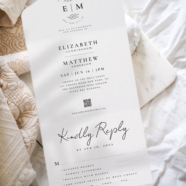 Wedding Elegant Chic Modern Simple QR Meal Option All In One Invitation (Creator Uploaded)