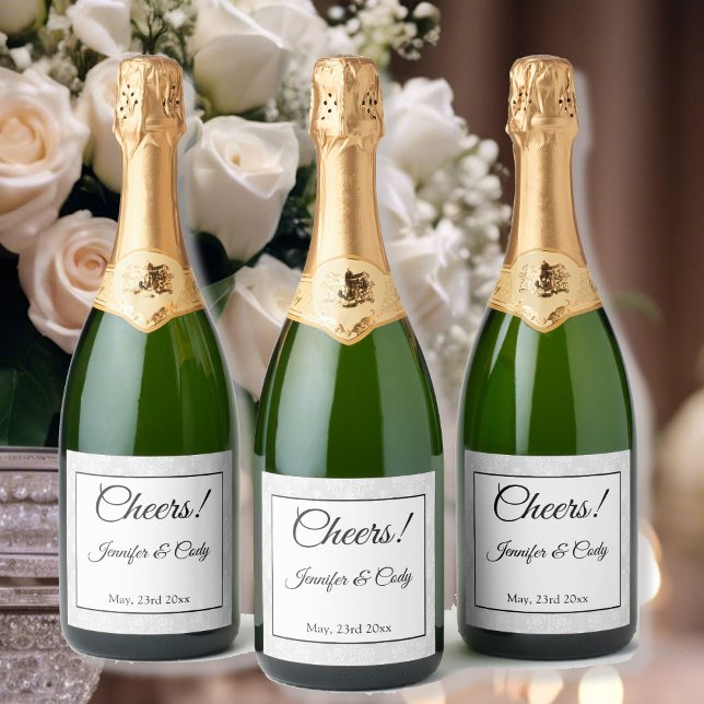 Wedding Elegant Damask Add Names & Date Sparkling Wine Label (Creator Uploaded)