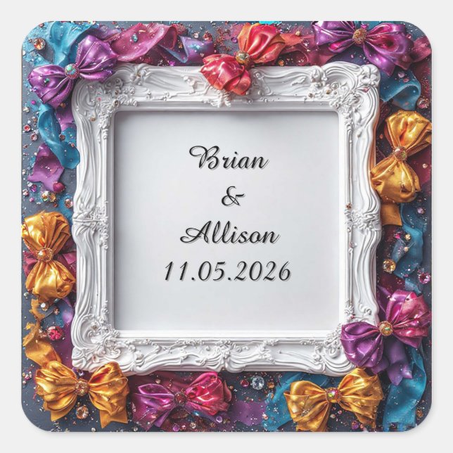 Wedding Elegant Floral Frame Design Square Sticker (Front)