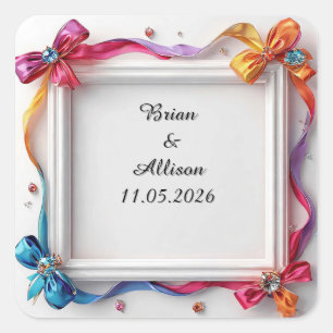 Wedding Elegant Floral Frame Design Square Sticker
