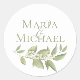 Wedding Elegant Foliage Sage Greenery Simple Favou Classic Round Sticker