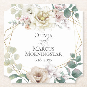 Wedding Elegant Ivory Blush Magnolias Paper Coaster