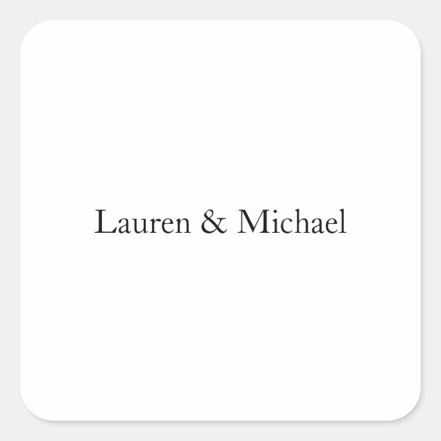Wedding Elegant Minimalist Black White Names Square Sticker (Front)