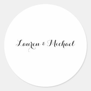 Wedding Elegant Minimalist Calligraphy Black White Classic Round Sticker