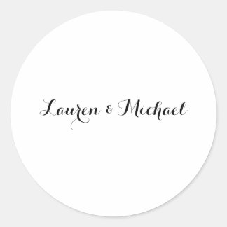 Wedding Elegant Minimalist Calligraphy Black White Classic Round Sticker