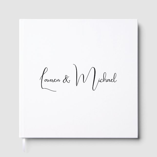 Wedding Elegant Minimalist Calligraphy Black White Guest Book (Front)