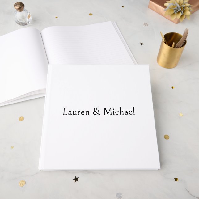 Wedding Elegant Minimalist Calligraphy Black White Guest Book (Front Open)