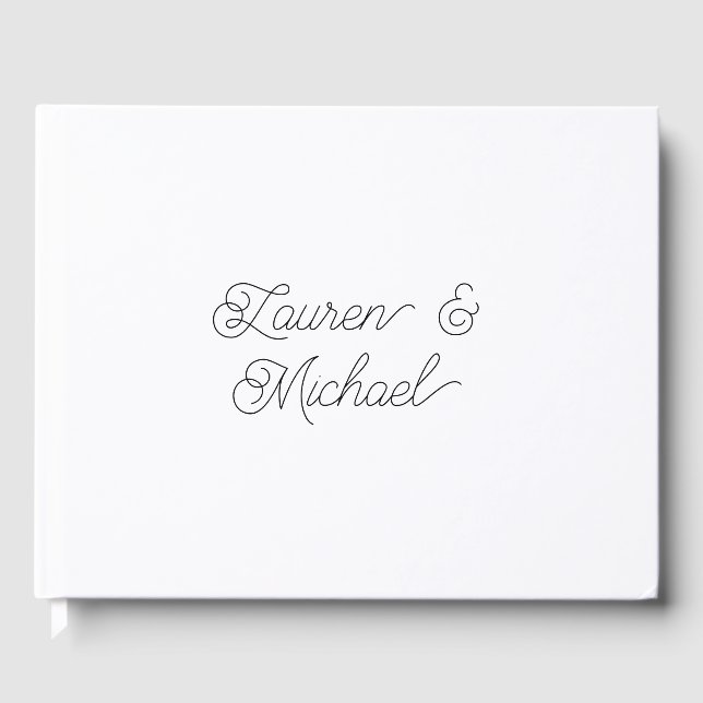Wedding Elegant Minimalist Calligraphy Black White Guest Book (Front)