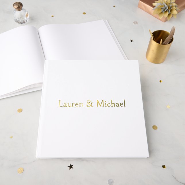 Wedding Elegant Minimalist Calligraphy Black White Guest Book (Front Open)