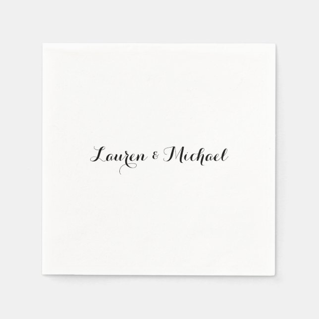 Wedding Elegant Minimalist Calligraphy Black White Napkin (Front)
