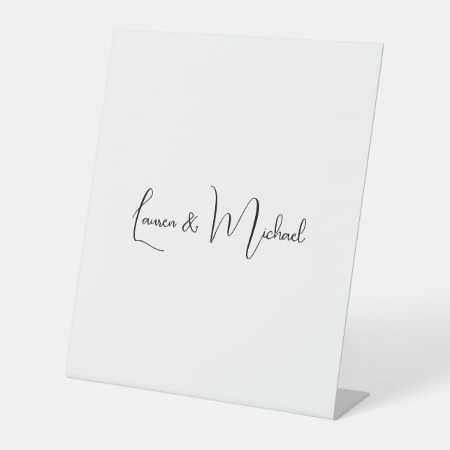 Wedding Elegant Minimalist Calligraphy Black White Pedestal Sign (Front)