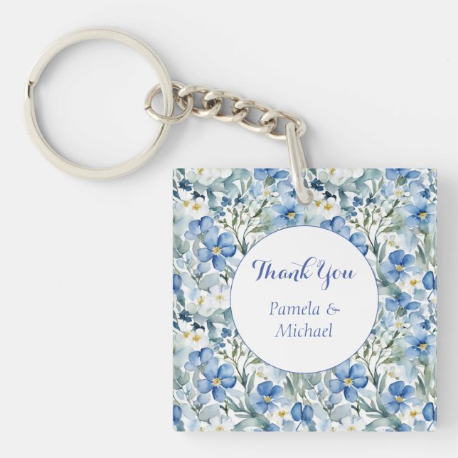 Wedding Elegant Minimalist Classic Blue Thank You Keychain (Front)