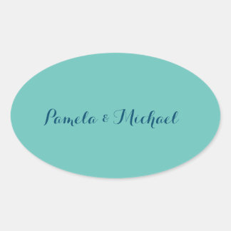 Wedding Elegant Minimalist Classical Blue Oval Sticker
