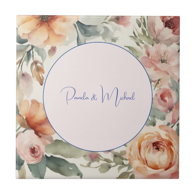 Wedding Elegant Minimalist Classical Floral Tile (Front)